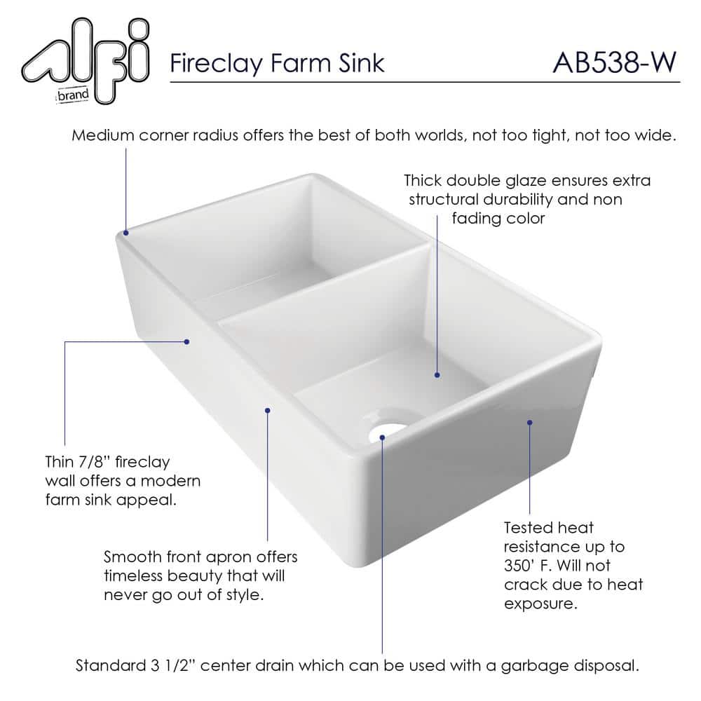 White 32.75'' Double Bowl Fireclay Farmhouse Kitchen Sink
