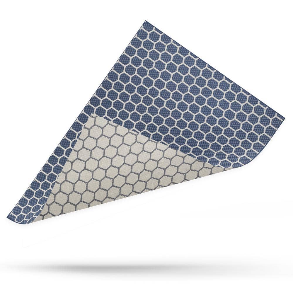 Navy and White Geometric Flat Woven Reversible Runner Rug