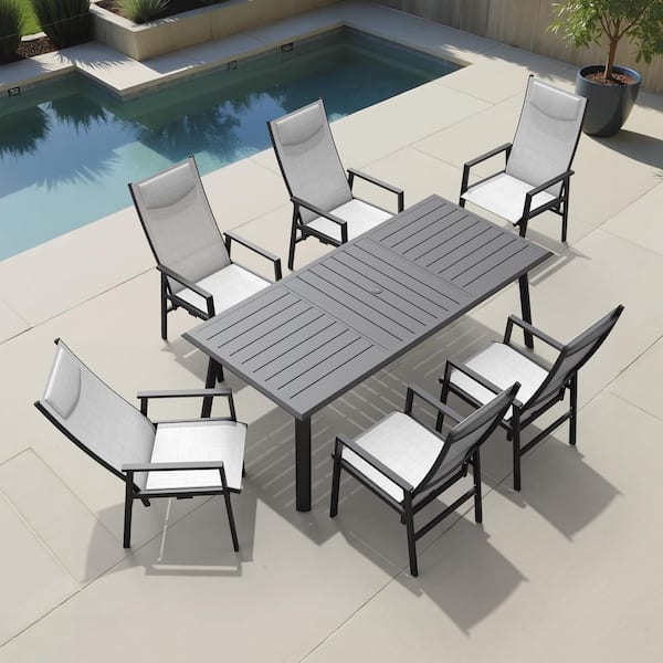 Adjustable Backrest Aluminum Outdoor Dining Chair in Light Gray (Set of 6）