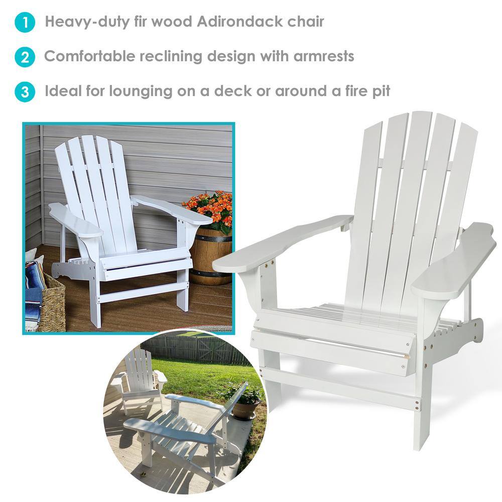 Pair of White Painted Fir Wood Adirondack Patio Chairs