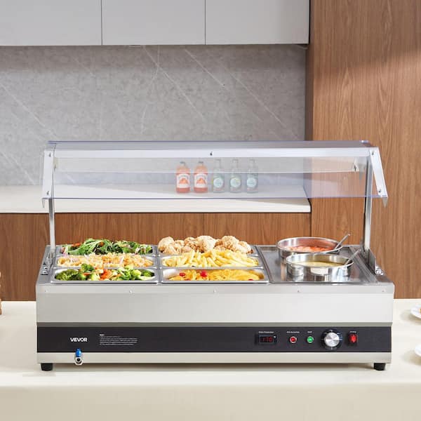 Electric Soup Warmer, Two 6.34 qt. Pots and Six 1/3 Pans, Stainless Steel Commercial Food Warmer w/ 86~185°F Adjustable