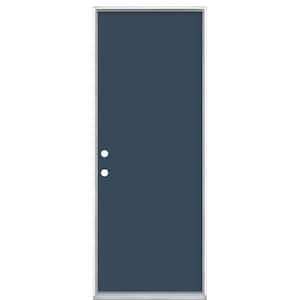 30 in. x 80 in. Flush Right-Hand Inswing Night Tide Painted Steel Prehung Front Door No Brickmold in Vinyl Frame