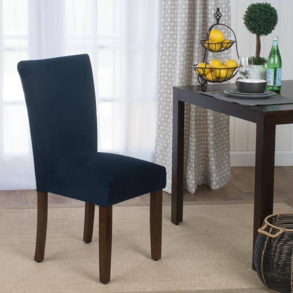 Navy Velvet Upholstered Parsons Side Chair with Wood Legs