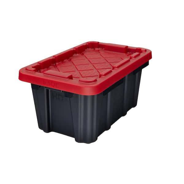 6.5-Qt Tough Storage Tote in Black with Red Lid