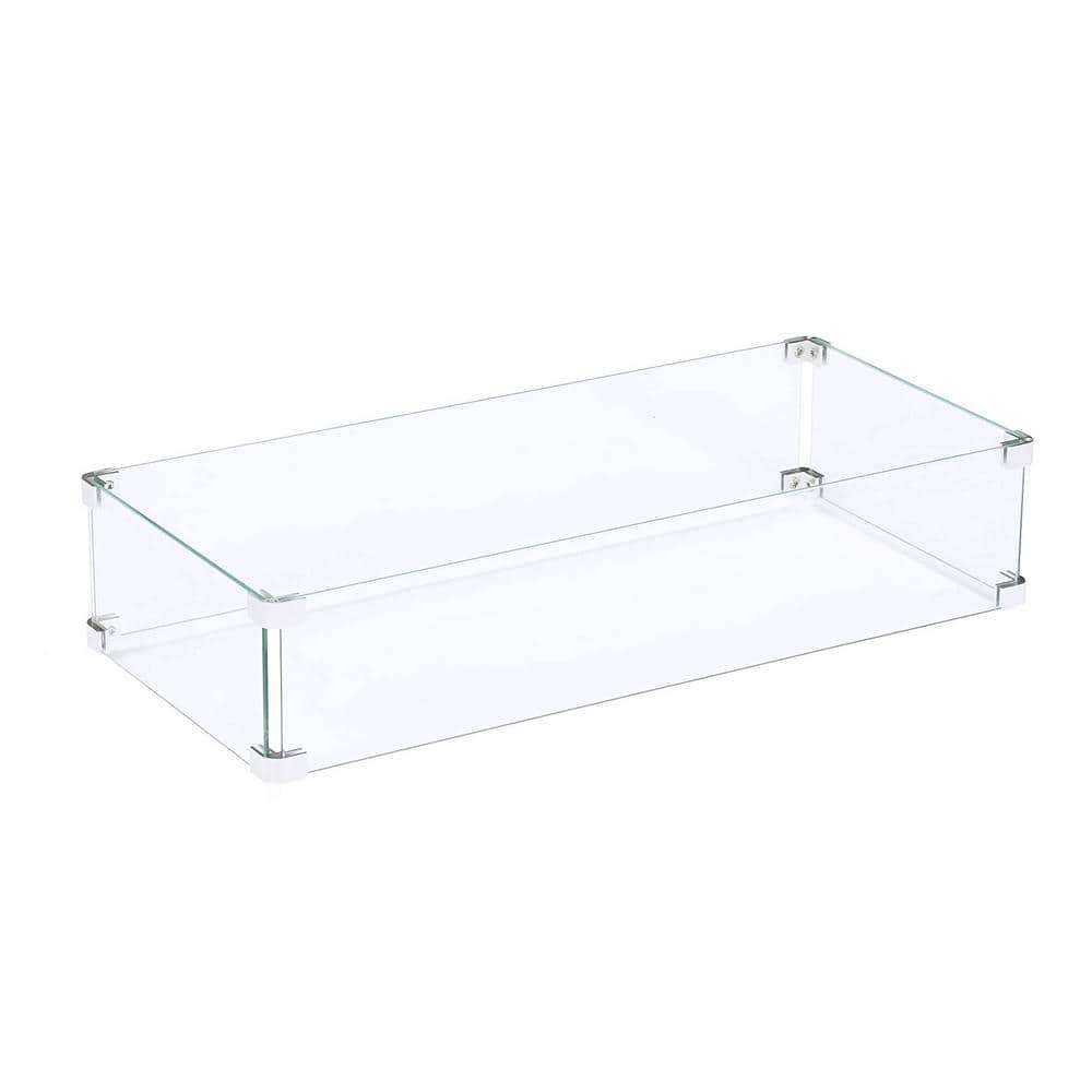 Oak Four-Panel Tempered Glass Fire Table Windshield