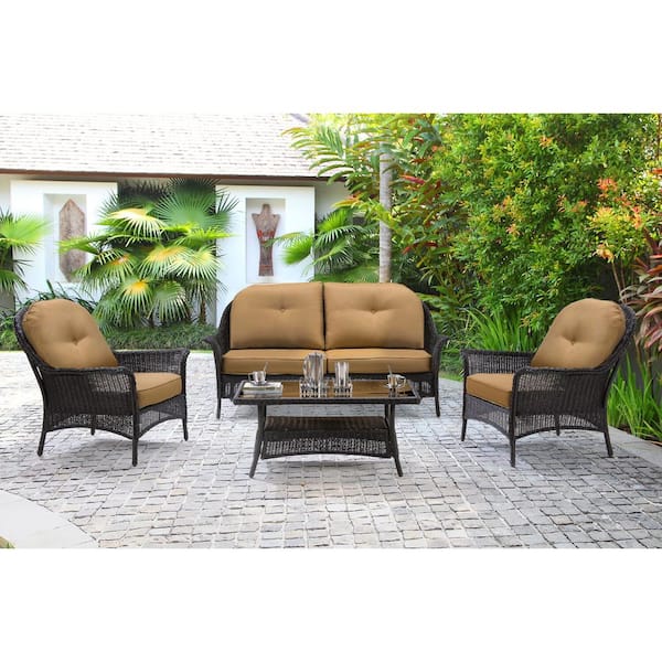 Hanover San Marino 6-Piece All-Weather Wicker Patio Seating Set with Country Cork Cushions