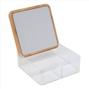 3 Compartment Clear Organizer with Bamboo Lid and Mirror