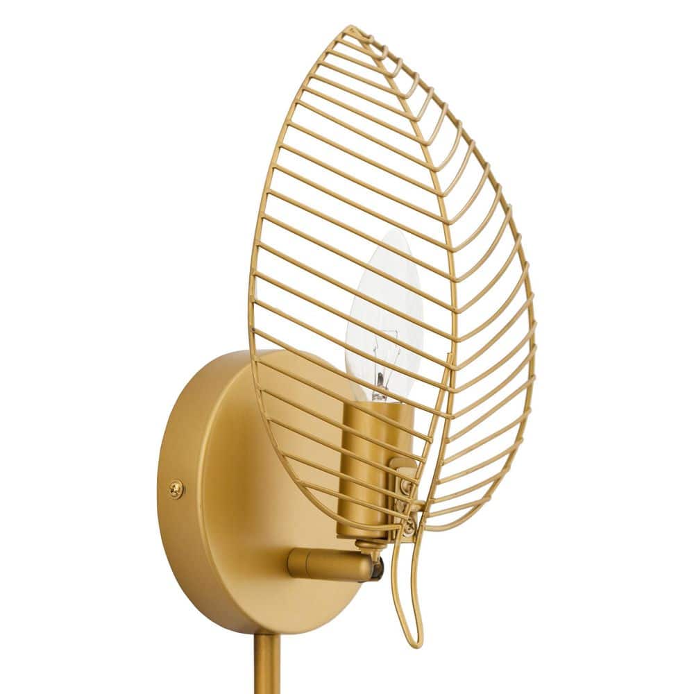 Gold Leaf Shade Plug-In Wall Sconce with Long Cord