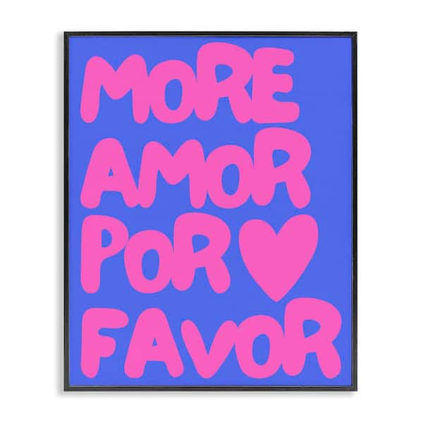 Stupell Industries More Amor Blue and Pink by House of Lulu Black Framed Typography Giclee Art Print 20 in. x 16 in.
