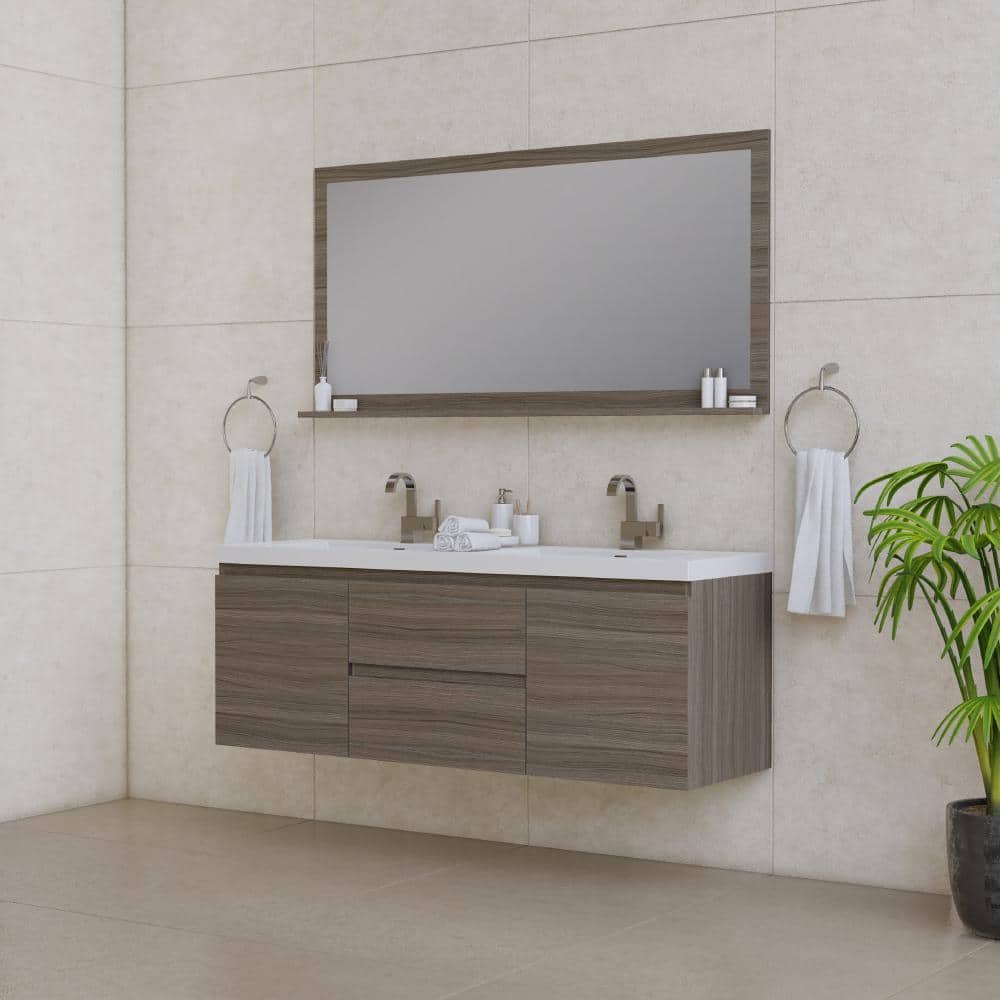 Gray MDF Double Sink Wall-Mounted Bathroom Vanity