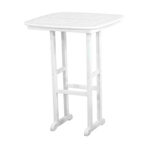 POLYWOOD Nautical White 31 in. Plastic Outdoor Patio Bar Table