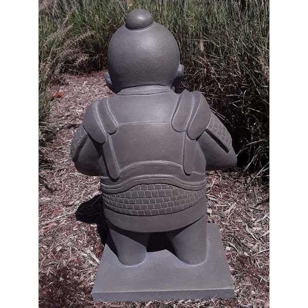 19 in. Tall Sculpting Grey Lightweight Concrete Standing Praying Warrior Outdoor Garden Statue