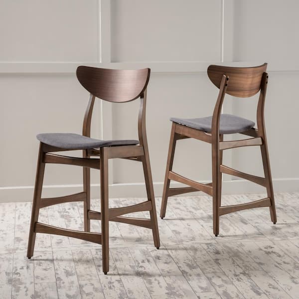 Gavin 36.4 in. Dark Grey/Walnut Fabric Counter Chairs (Set of 2)