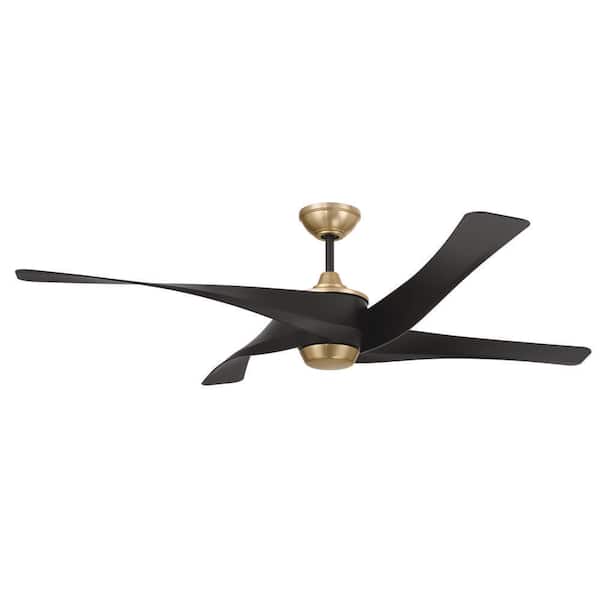 Venn 58 in. Satin Brass Finish with Flat Black Blades Downrod Mount Indoor Standard Ceiling Fan w/ Wall Control Included