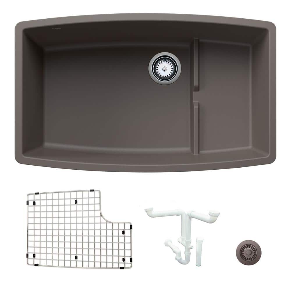 Performa 32 in. Undermount Single Bowl Volcano Gray Granite Composite Kitch