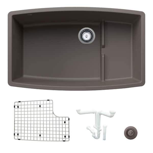 Blanco Performa 32 in. Undermount Single Bowl Volcano Gray Granite Composite Kitchen Sink Kit with Accessories