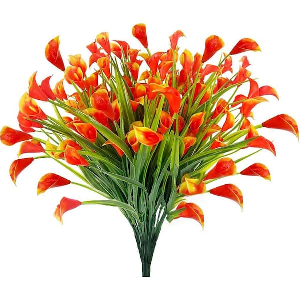 14 in. Orange Outdoor Artificial Calla Lily Flower UV Resistant 20
