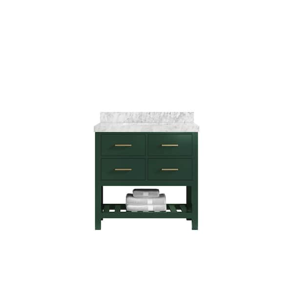 Willow Collections Parker 36 in. W x 22 in. D x 36 in. H Center Sink Bath Vanity in Lafayette Green with 2 in. Carrara Marble Top