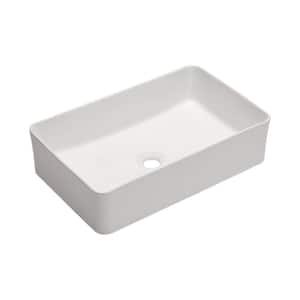 21 in. Bathroom Gloss White Ceramic Rectangular Vessel Sink Art Basin without Faucet Hole and Overflow