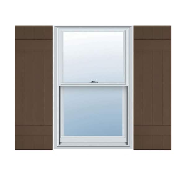 Ekena Millwork 14 in. x 39 in. Lifetime Vinyl Standard Four Board Joined Board and Batten Shutters Pair Federal Brown