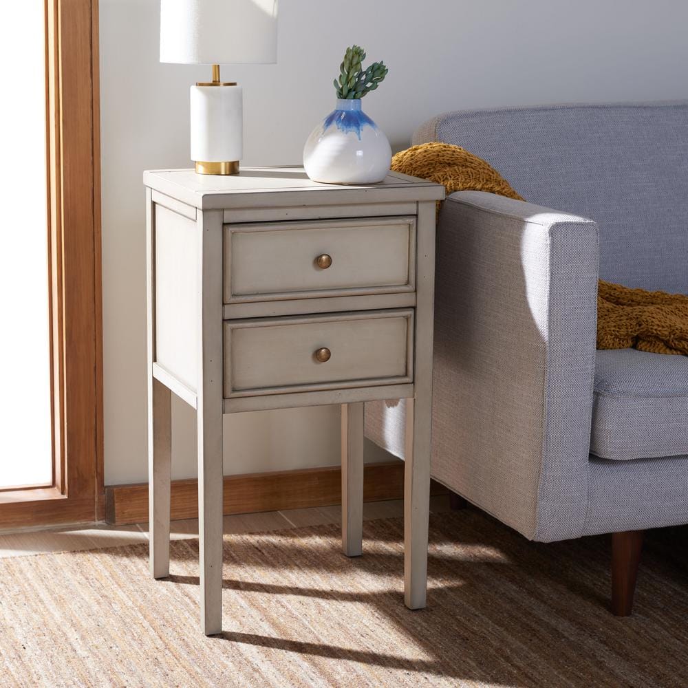 White Lacquered Ash and Elm 2-Drawer Accent Table