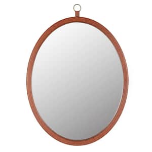 24 in. W x 30 in. H Oval PU Covered MDF Framed Wall Bathroom Vanity Mirror in Light Brown