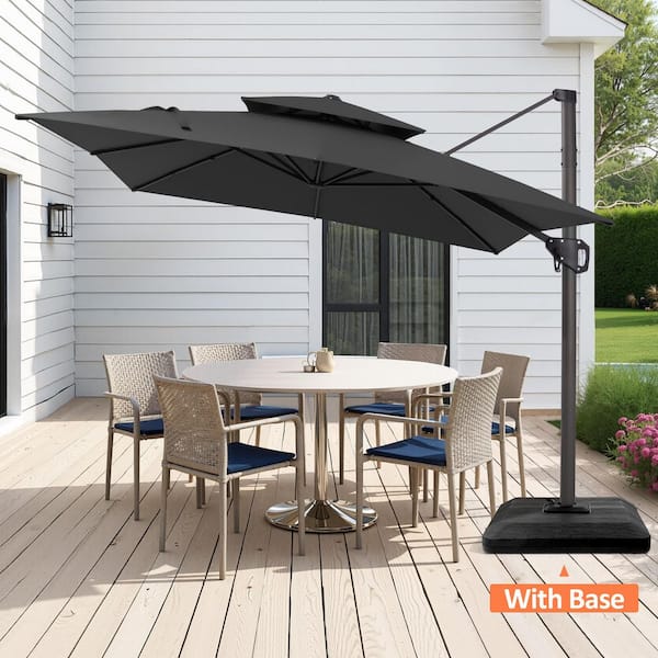 black patio umbrella target 6' Square Outdoor Patio Market Umbrella Charcoal with Black Pole