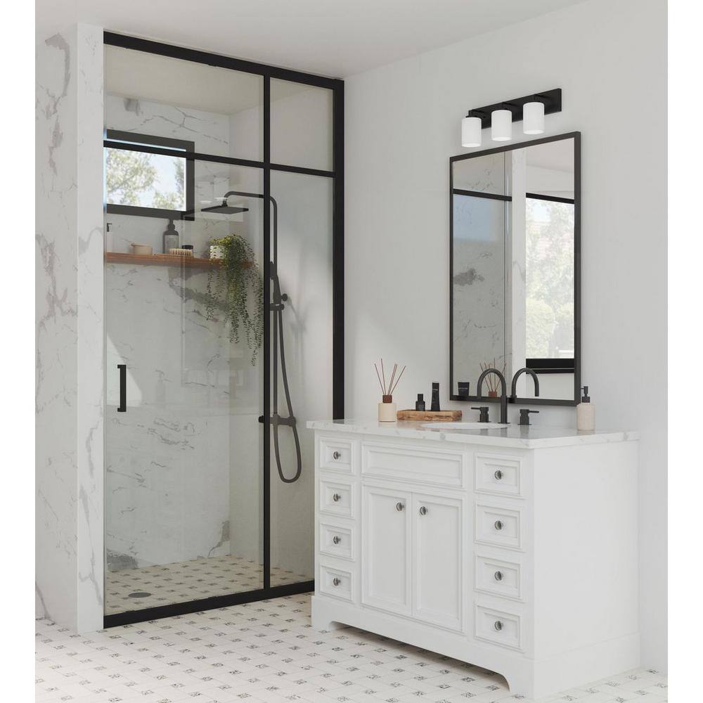 Matte Black 3-Light Bath Vanity with Etched Glass Shades