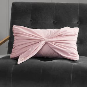 Juicy Velvet Bow Marshmellow Pink 10 in. x 18 in. Throw Pillow