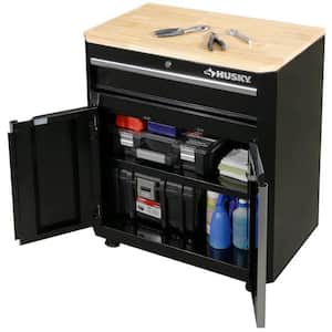 Ready-to-Assemble 24-Gauge Steel 1-Drawer 2-Door Garage Base Cabinet in Black (28 in. W x 32.8 in. H x 18.3 in. D)