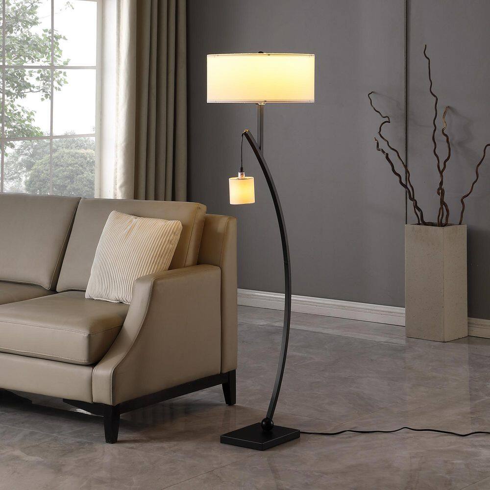 59 in. H Dual Black 2-Light Arc Hanging Pendelum Floor Lamp with White Drum Shade price history on PriceWatchPro