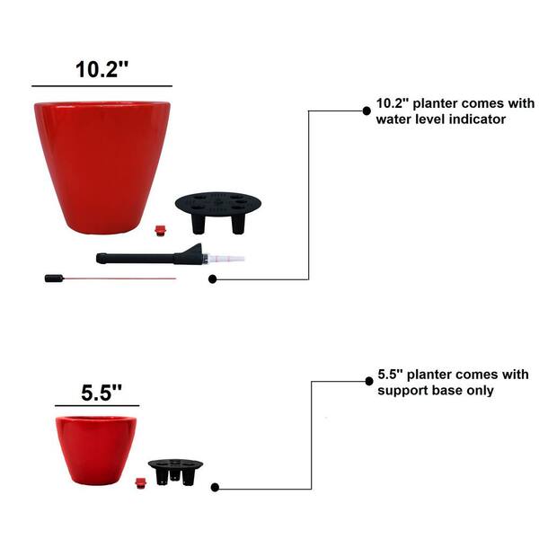 HOTEBIKE 5.5/10 in. Red Round Cone Plastic Self-watering Planter Pot, 2-Pack