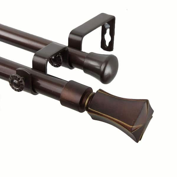 Rod Desyne 120 in. - 170 in. Telescoping Double Curtain Rod Kit in Cocoa with Fort Finial