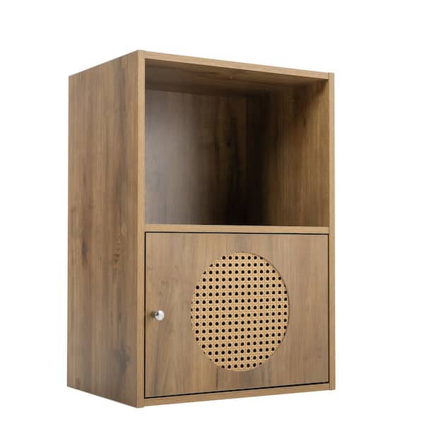 Tileon Rustic Brown Cabinet Sideboard with 1 Rattan Door and Storage Shelf