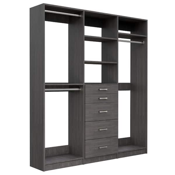 Alto Collection 105 in. W Grey Wall Mounted Double Hang, 5-Drawer and Tall Hang Wood Closet System