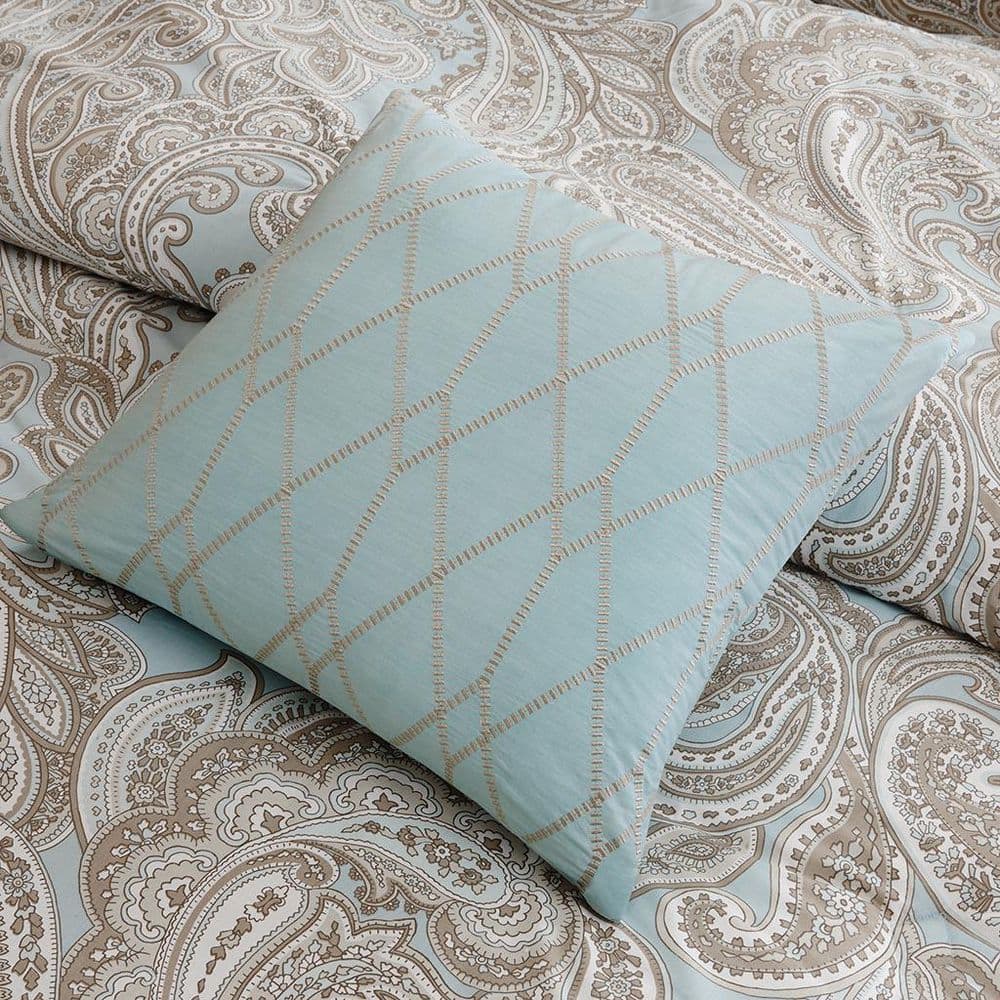 Organic Blue Cotton Full Bedspread Set with Gathered Embellishment