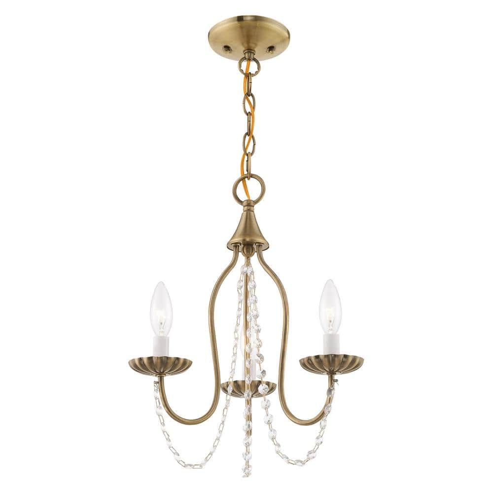 Antique Brass Mini Chandelier with Clear Crystal Trim