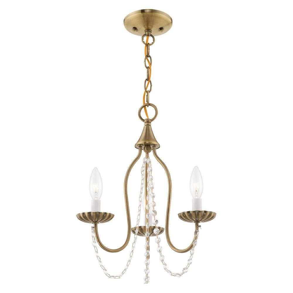 Antique Brass Mini Chandelier with Clear Crystal Trim