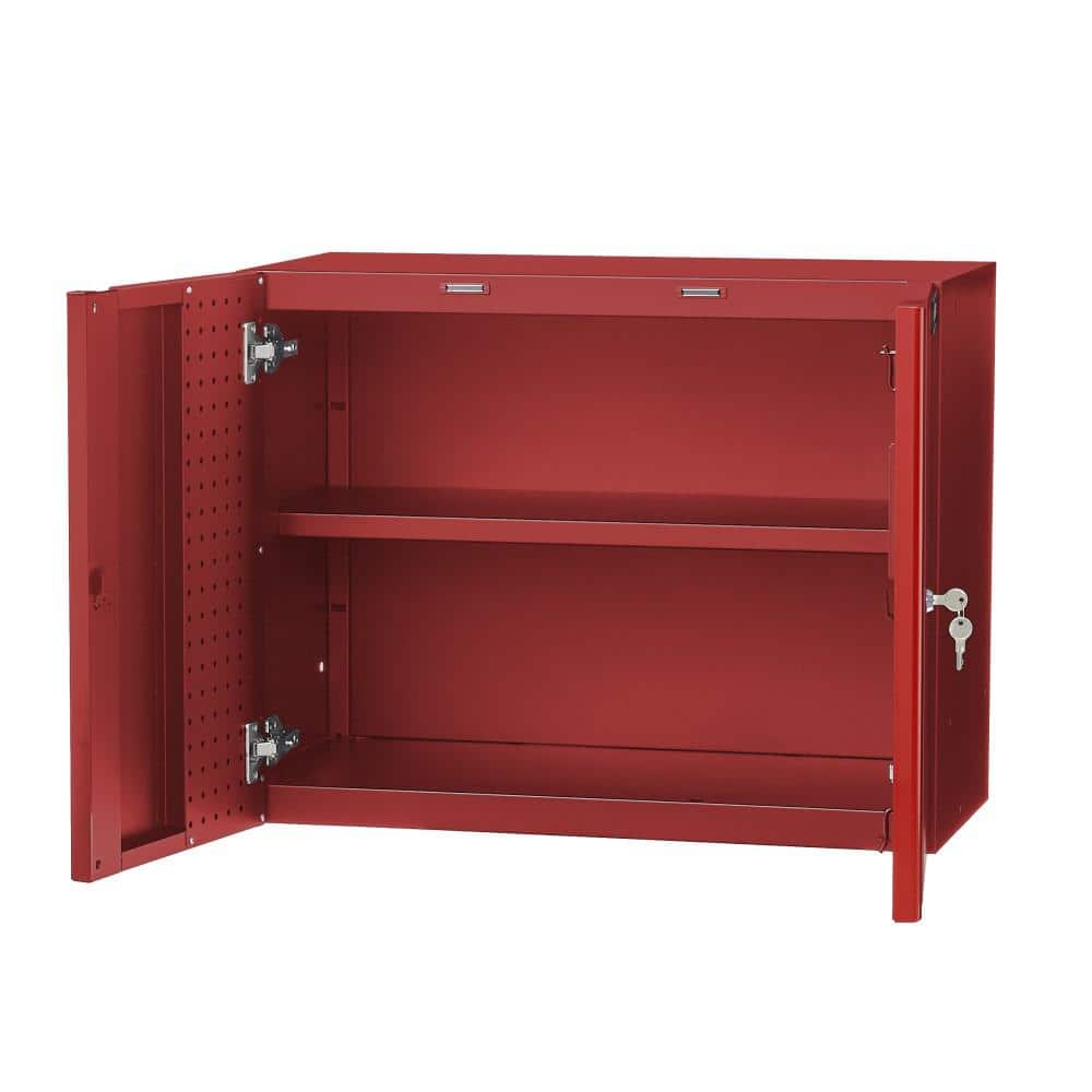 Heavy Duty Welded 20-Gauge Steel Wall Mounted Garage Storage Cabinet in Red