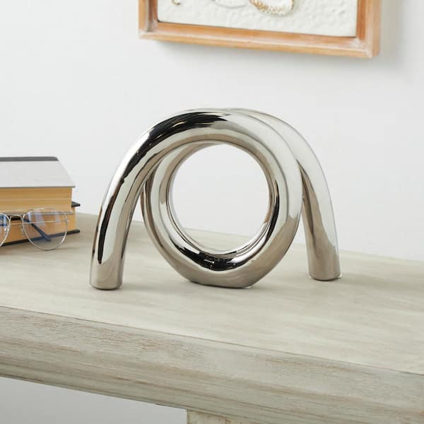 Litton Lane 4 in. x 8 in. Silver Ceramic Rounded Loop Abstract Sculpture