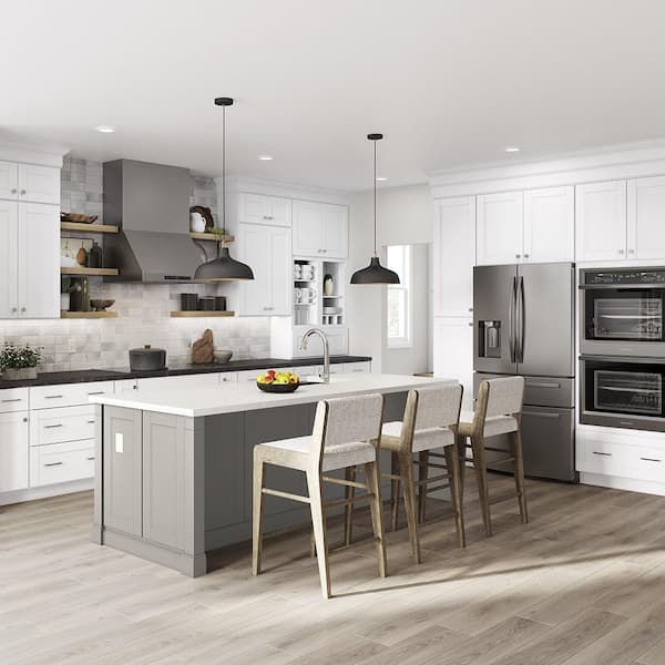 Hampton Bay Shaker 30 in. W x 12 in. D x 30 in. H Assembled Wall Kitchen Cabinet in Satin White