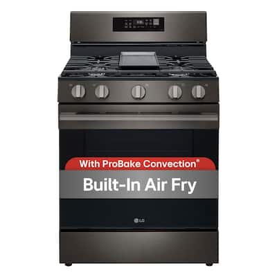 30 in., 6.3 cu. ft. Free-Standing Single Oven Gas Range with 5 Burner ProBake Convection in Black Stainless Steel