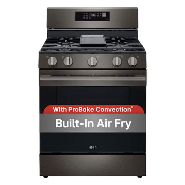 30 in., 6.3 cu. ft. Free-Standing Single Oven Gas Range with 5 Burner ProBake Convection in Black Stainless Steel