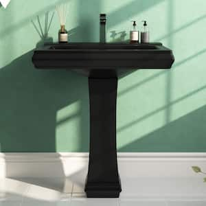 Apex 26.38 in. W x 19.69 in. D Black Vitreous China Rectangular Pedestal Combo Bathroom Sink with 1 Faucet Hole