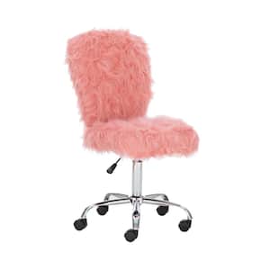 Lacey Faux Fur Polyester Adjustable Height Swivel Office Desk Task Chair in Pink with Wheels