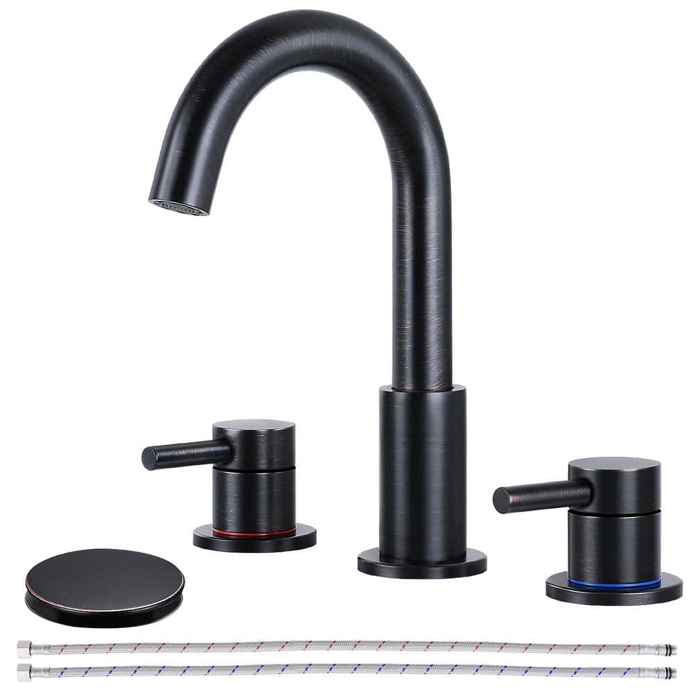 Double Handle 8 in. Widespread High Arc Bathroom Faucet with Pop-up Drain i