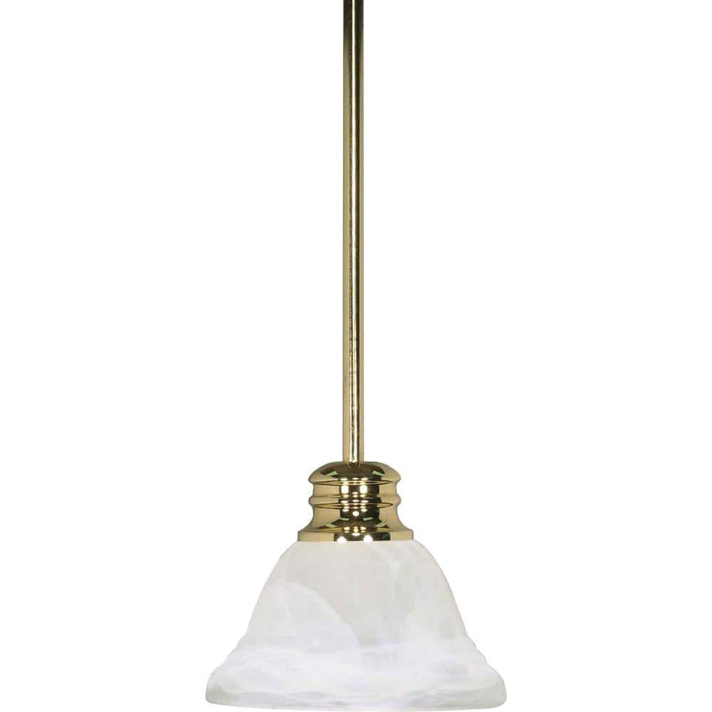 Empire 100-Watt 1-Light Polished Brass Shaded Mini Pendant Light with Alabaster Glass Shade, No Bulb Included -  SATCO, 60/367