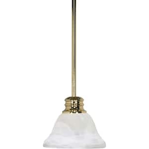 Empire 100-Watt 1-Light Polished Brass Shaded Mini Pendant Light with Alabaster Glass Shade, No Bulb Included