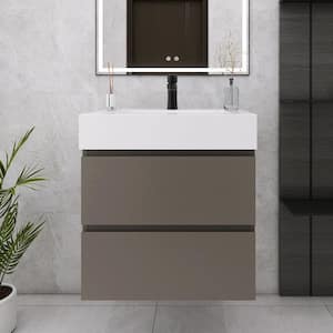 24 in. W x 18 in. D x 25 in. H Wall Mounted Bath Vanity in Space Grey with White Cultured Marble Top