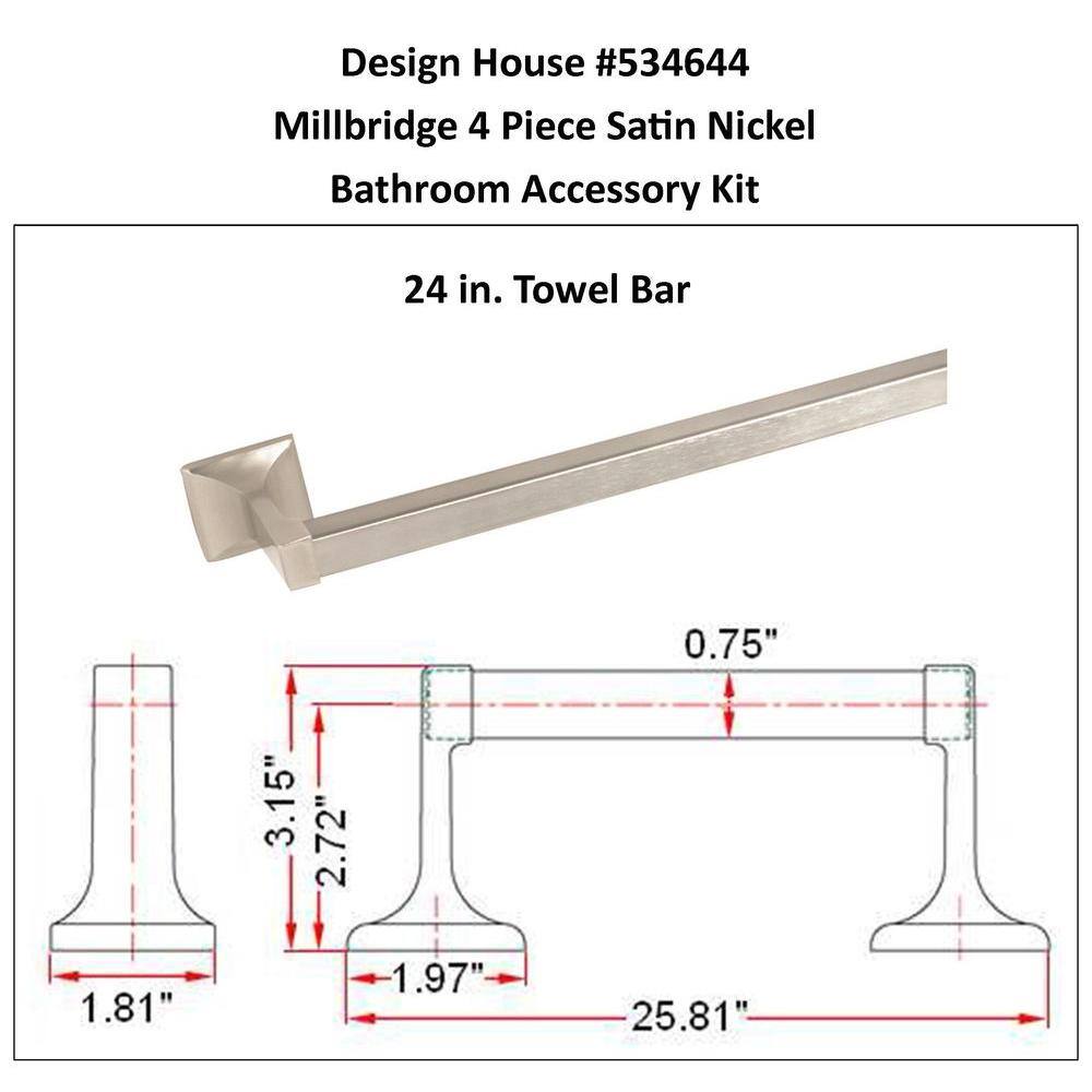Satin Nickel 4-Piece Bathroom Accessory Kit with Towel Bar